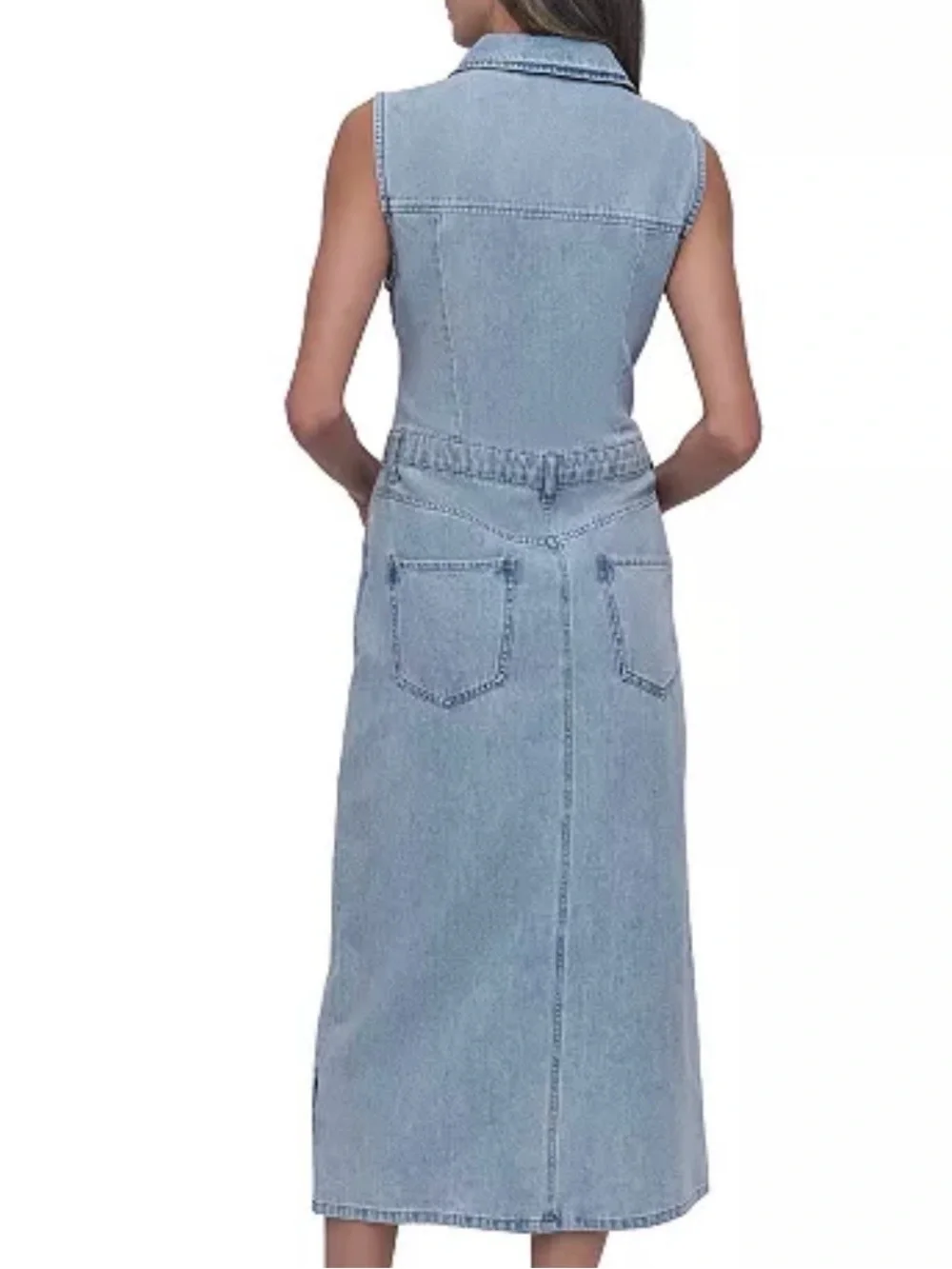 DKNY Denim Light Blue Button Front Sleeveless Midi Dress, Size Small - Picture 2 of 8